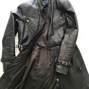 Awesome European leather belted brown coat